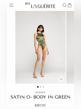 Oseree Olive Green Satin Bodysuit with Ring Strap Details